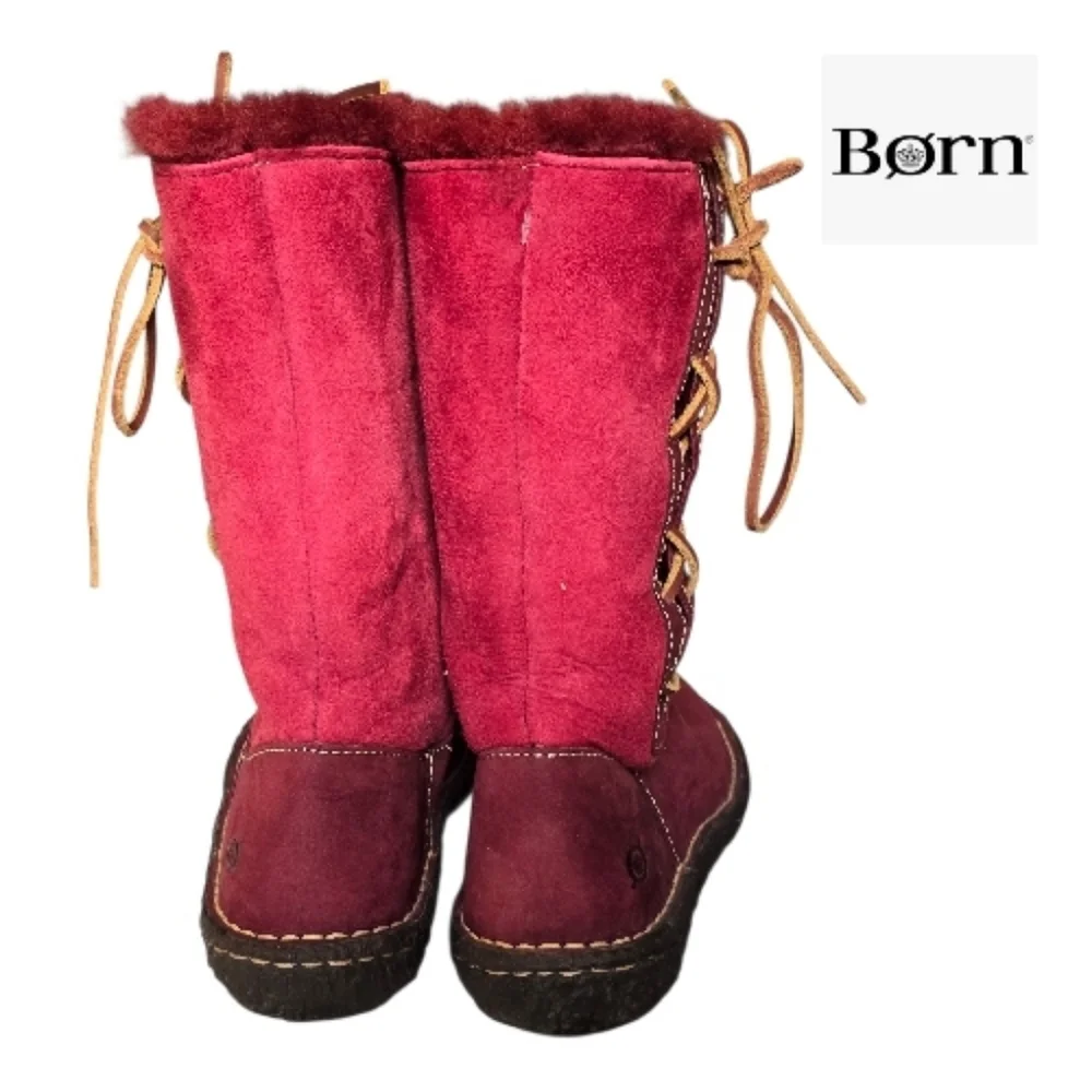 BORN Yuma Leather Sheepskin Winter Boots Size 6